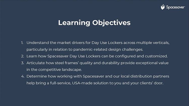 Day Use Locker Product Presentation  - learning objectives