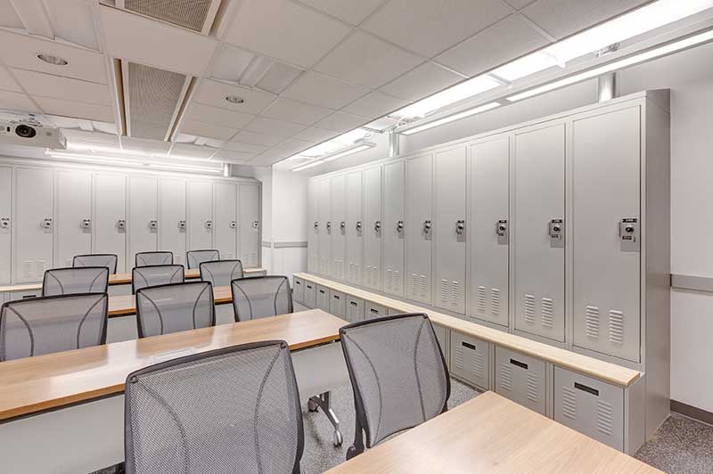 officer duty room with personal storage lockers