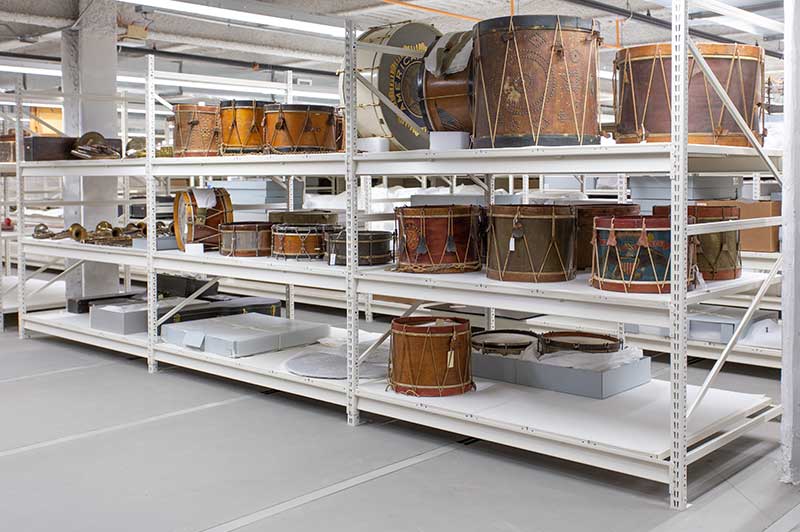 widespan shelving with historic drum collection