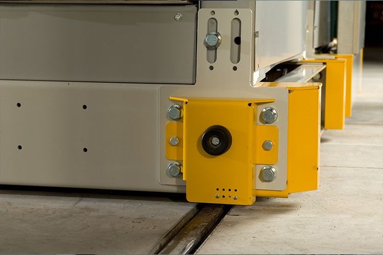 Spacesaver High-Bay sweep safety features and rail