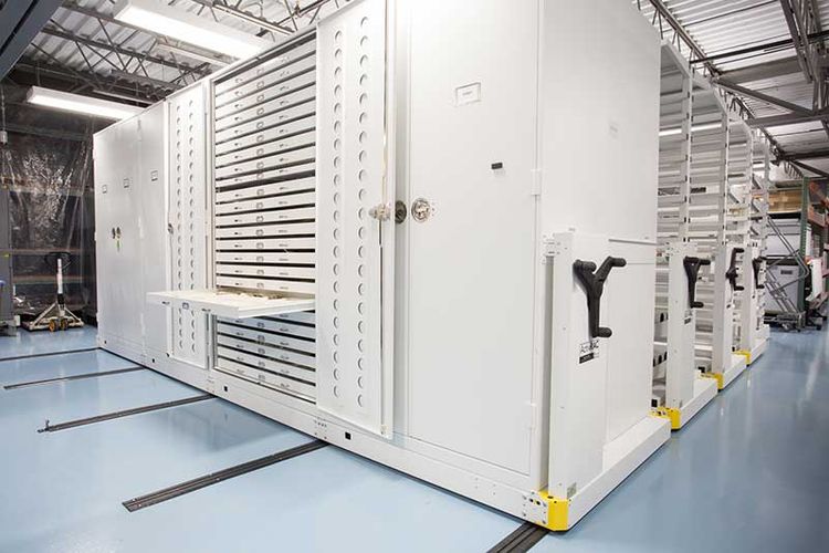 large museum cabinets on mechanical assist high-density system