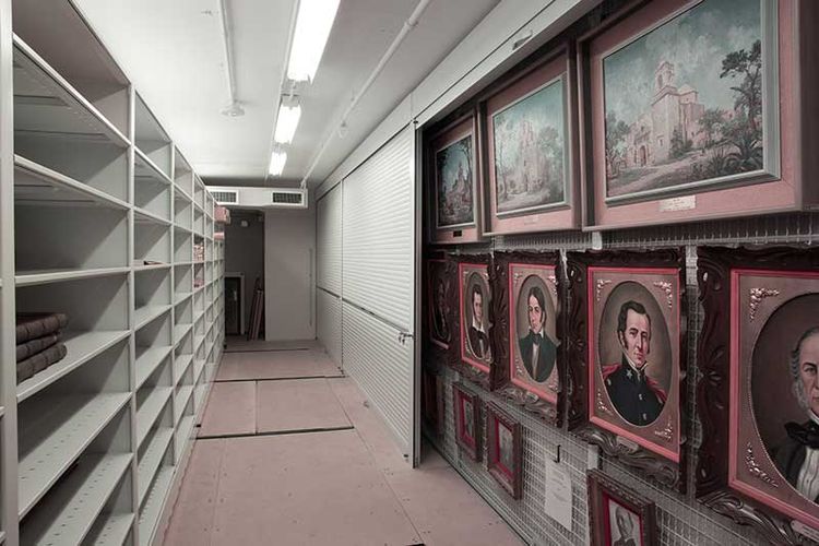wall mounted art rack at Texas State Library and Archive