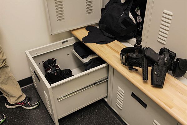 officer locker bench drawer trays