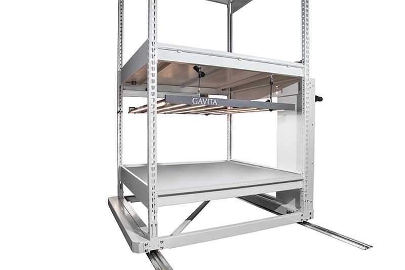 grow mobile shelving system with lights