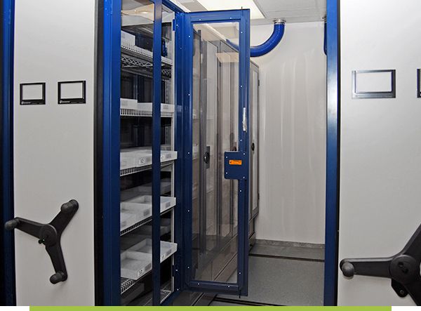 pharma manufacturing climate controlled mobile shelving