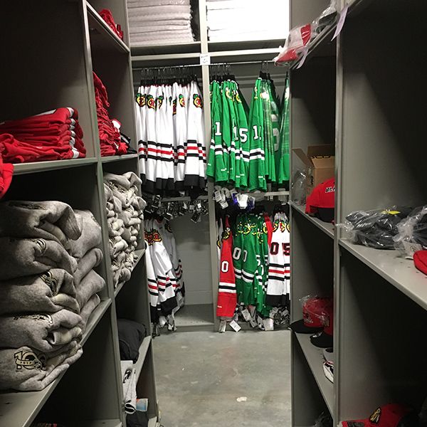 professional sports team apparel supply storage