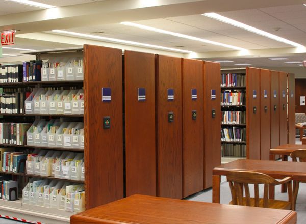 public library powered mobile shelving system