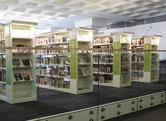public library shelving as display