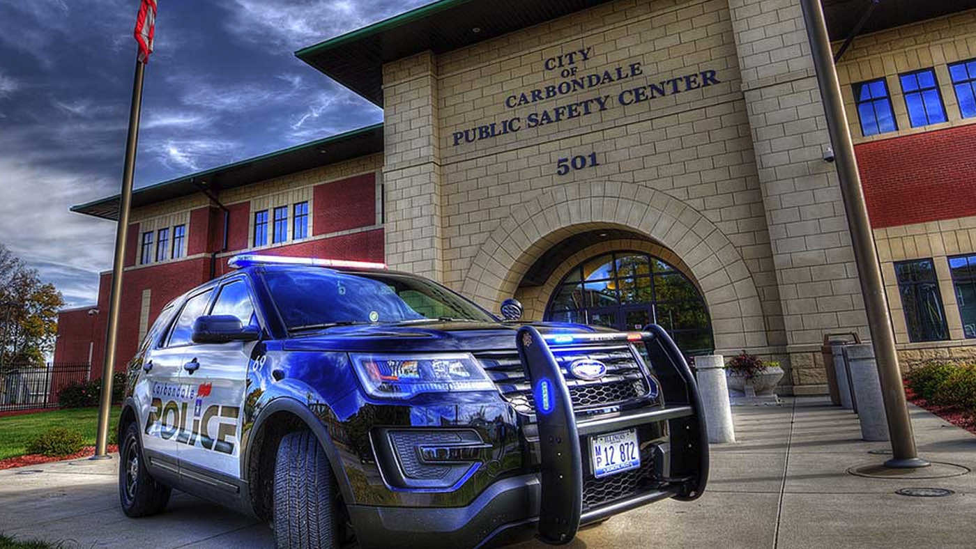 Police SUV in front of the Carbondale Police Station