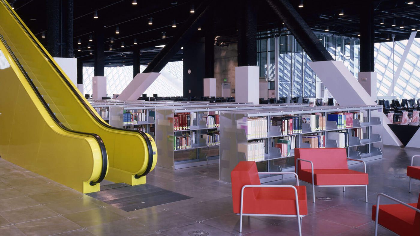 seattle library featured material shelving