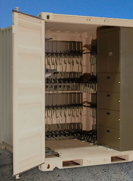 secure weapon racking in Spacesaver's tricon shipping container