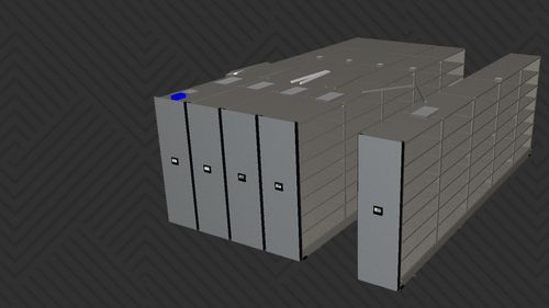 Overhead view of a Spacesaver powered high-density mobile shelving system from Spacesaver's CET Extension