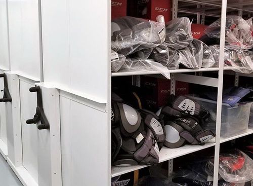 hockey pad equipment storage shelving