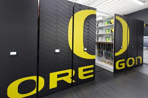 Powered mobile high-density system with collegiate athletic storage