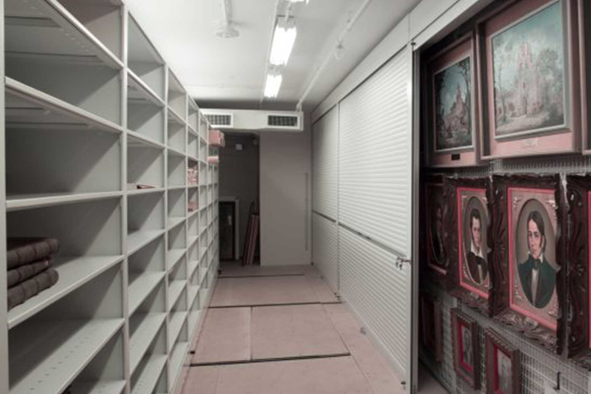 secure hanging art storage at library archive