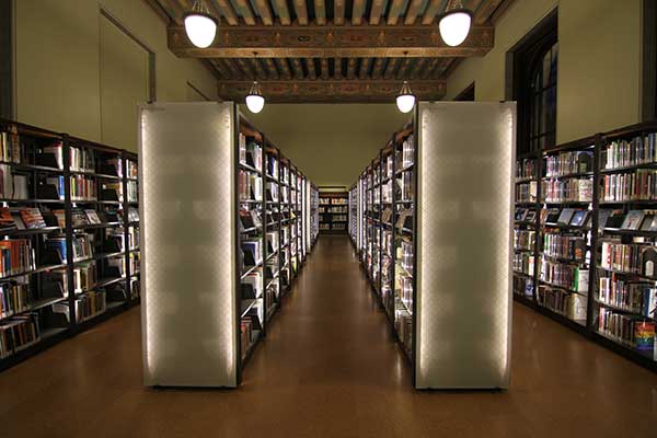 illuminated library shelving