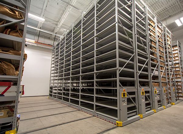 vertical racking storage system for long-term evidence storage in warehouse