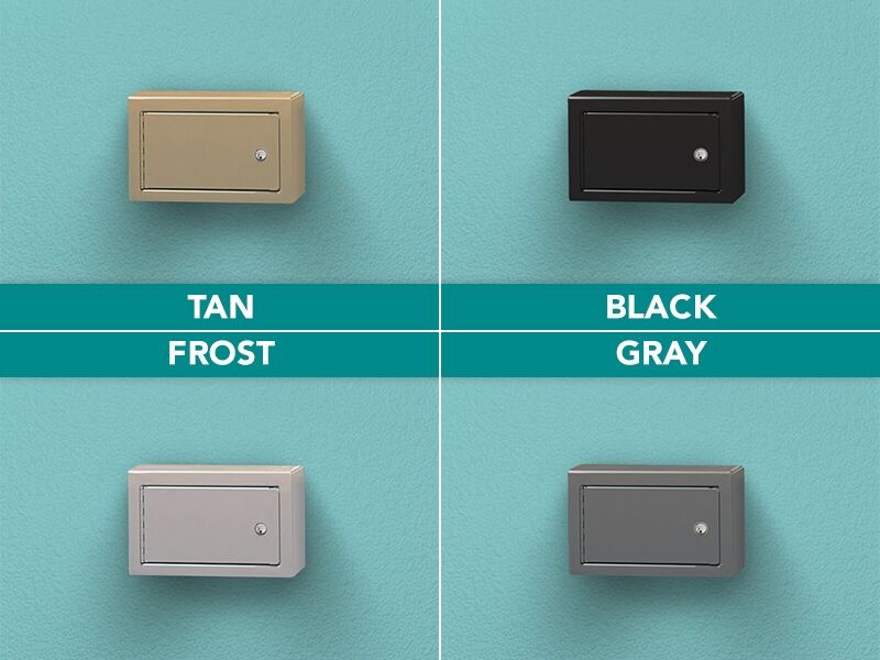 wall-mounted gun lockers shown in four available colors
