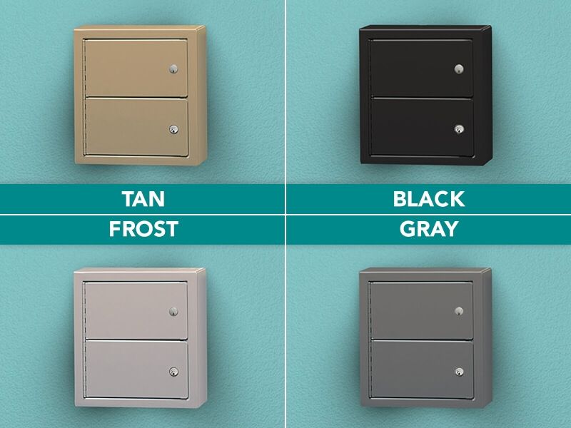 wall-mounted gun lockers shown in four available colors