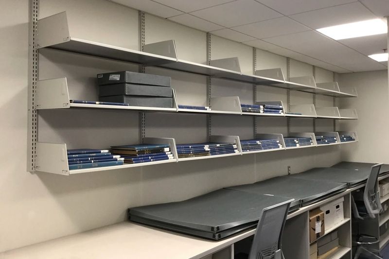 work space cantilever wall shelving